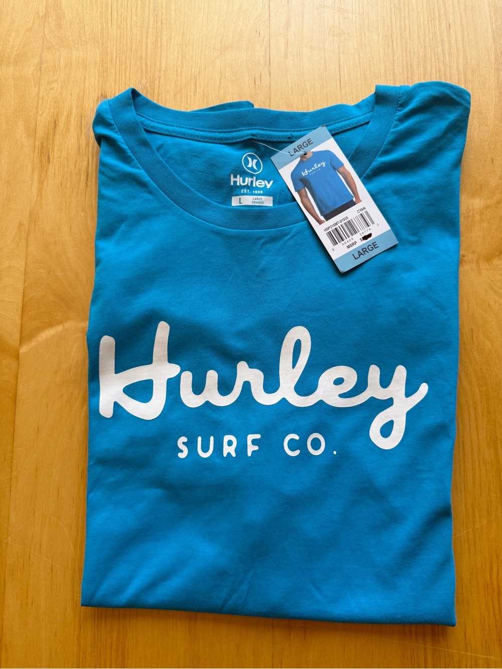 NWT Hurley Surf Co Logo Tee Cyan Blue Size Large